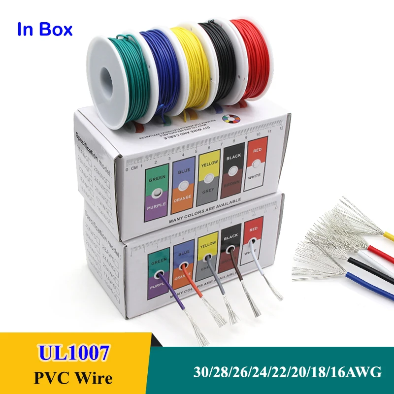 UL1007 Wire ( 5 Colors Mix Kit)PVC Insulated Tinned Copper Cable 30 28 26 24 22 20 18 16 AWG Stranded Electrical Line PCB Wire
UL1007 Wire ( 5 Colors Mix Kit)PVC Insulated Tinned Copper Cable 30 28 26 24 22 20 18 16 AWG Stranded Electrical Line PCB Wire
