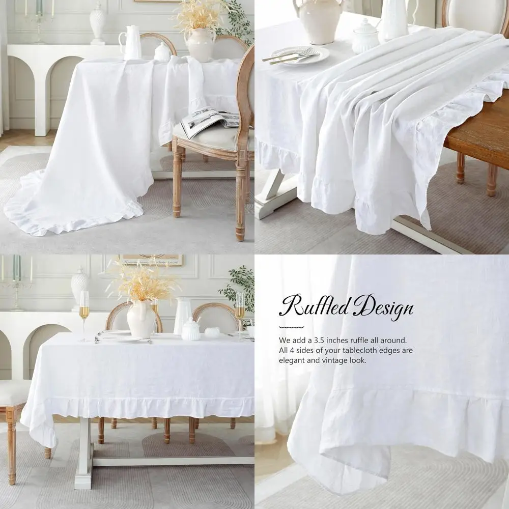 French Linen Ruffle Tablecloth, 100% Pure White, 132x90 Inches, Washable Rectangular for Dining, Outdoor, Weddings, and Restaura
French Linen Ruffle Tablecloth, 100% Pure White, 132x90 Inches, Washable Rectangular for Dining, Outdoor, Weddings, and Restaura