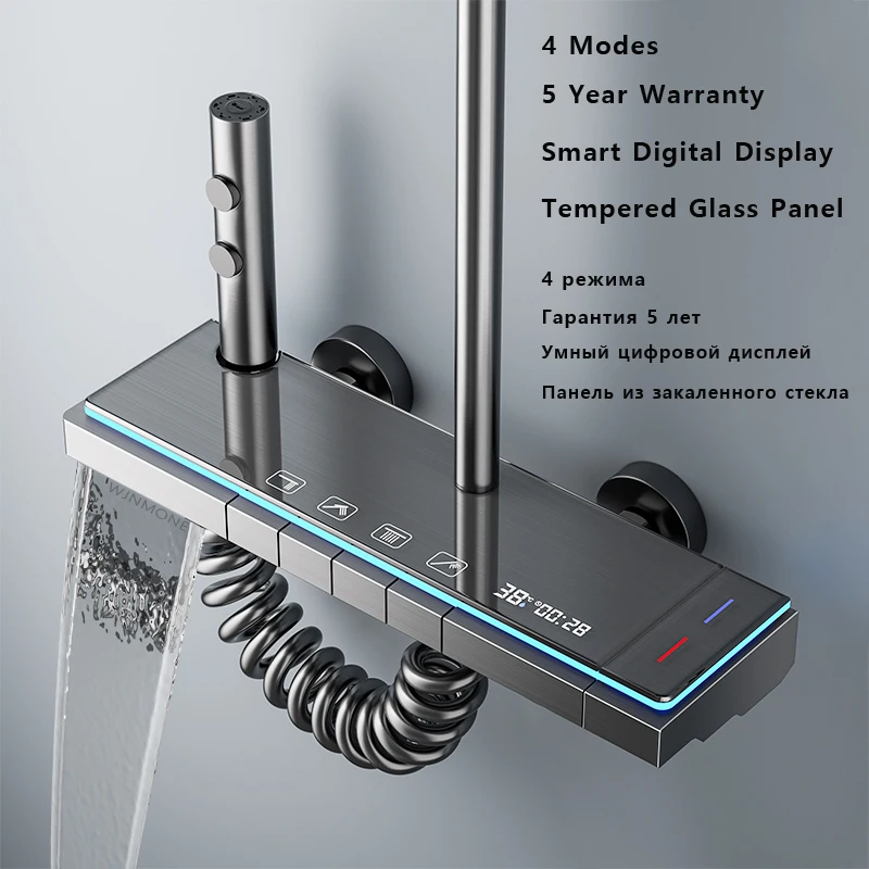 Matte Gray Rainfall Shower System Set Digital Display Smart Bathroom Faucet Bathtub Hot Cold Waterfall Mixer Tap Shower Full Set
Matte Gray Rainfall Shower System Set Digital Display Smart Bathroom Faucet Bathtub Hot Cold Waterfall Mixer Tap Shower Full Set