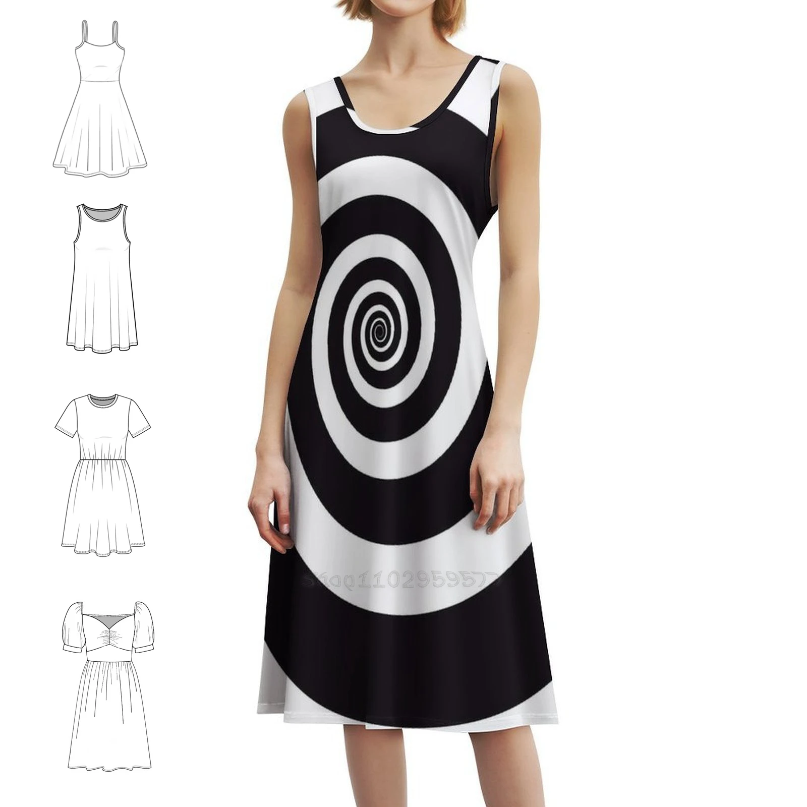 Spiral Hypnotic Retro Mind Control Visual Illusion Women's Elegant Party Dress A-Line Dress With Short/Long/Sleeveless Options
Spiral Hypnotic Retro Mind Control Visual Illusion Women's Elegant Party Dress A-Line Dress With Short/Long/Sleeveless Options