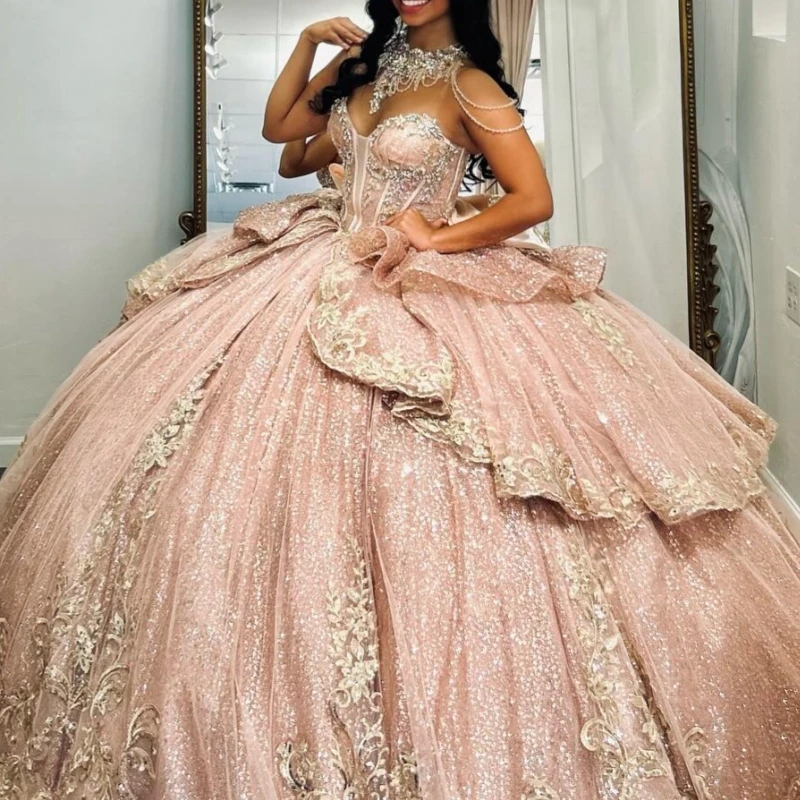 Pink Shiny Quinceanera Dresses Off Shoulder Ball Gown Sweet 16 Dress Applique Lace Beads Bow Birthday Party Vestidos 15 De Anos
Pink Shiny Quinceanera Dresses Off Shoulder Ball Gown Sweet 16 Dress Applique Lace Beads Bow Birthday Party Vestidos 15 De Anos