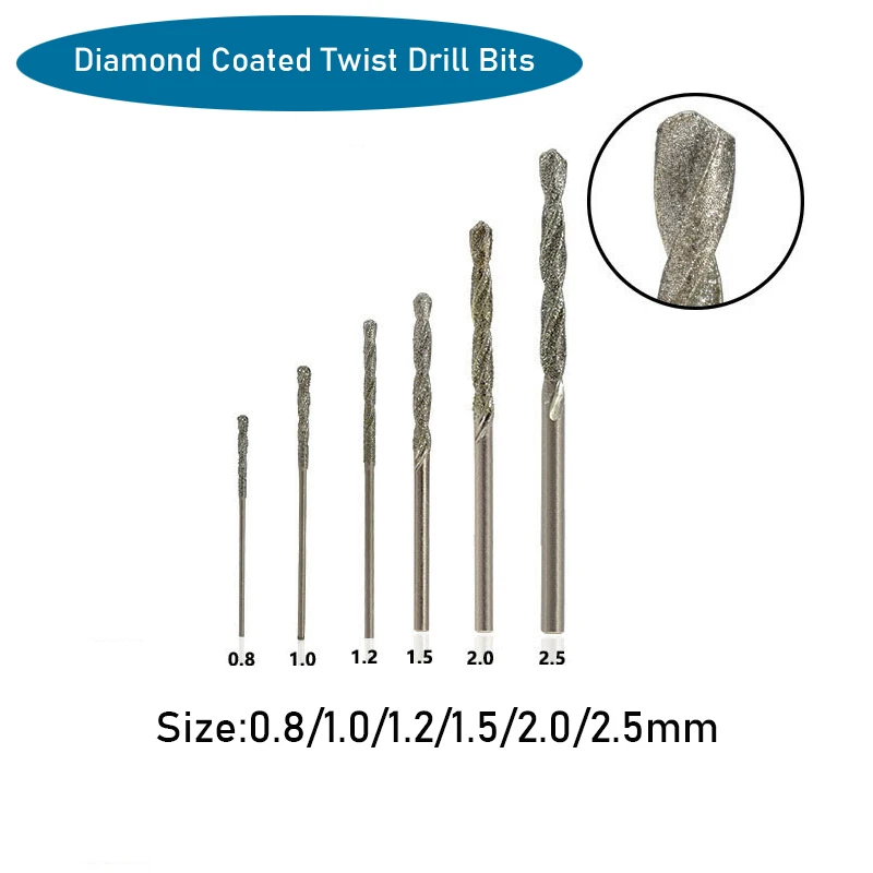 Diamond Coated Twist Drill Bits 0.8mm 1mm 1.2mm 1.5mm 2mm 2.5mm For Glass Jewellery Jade Straight Shank
Diamond Coated Twist Drill Bits 0.8mm 1mm 1.2mm 1.5mm 2mm 2.5mm For Glass Jewellery Jade Straight Shank