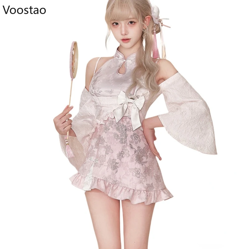 New Chinese Style Lolita Dress Set Women Elegant Short Cardigan Tops Ruffles Chic Print Cheongsam Dress Suits Female Y2k Outfits
New Chinese Style Lolita Dress Set Women Elegant Short Cardigan Tops Ruffles Chic Print Cheongsam Dress Suits Female Y2k Outfits