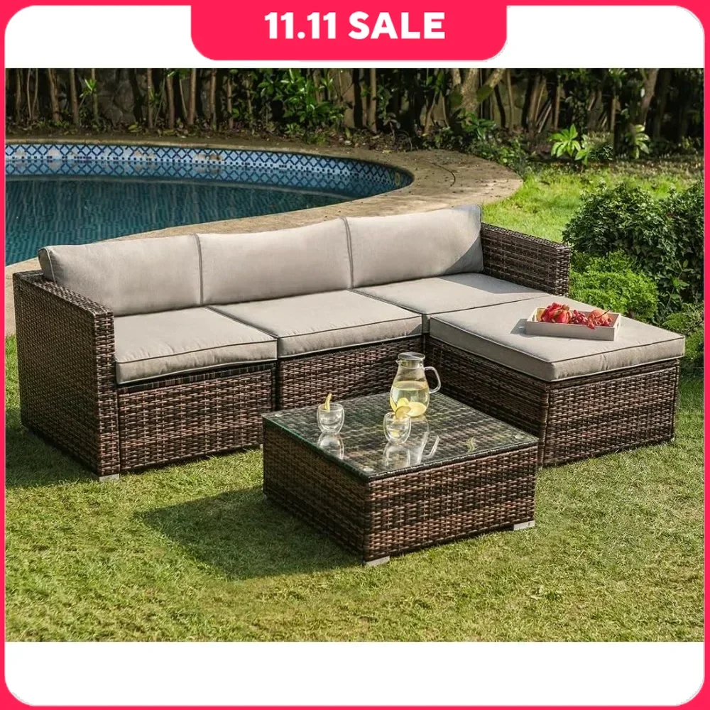 5-piece Outdoor Furniture Set, Wicker Sectional Sofa with Thick Cushions, Glass Top Coffee Table, Patio Outdoor Furniture
5-piece Outdoor Furniture Set, Wicker Sectional Sofa with Thick Cushions, Glass Top Coffee Table, Patio Outdoor Furniture