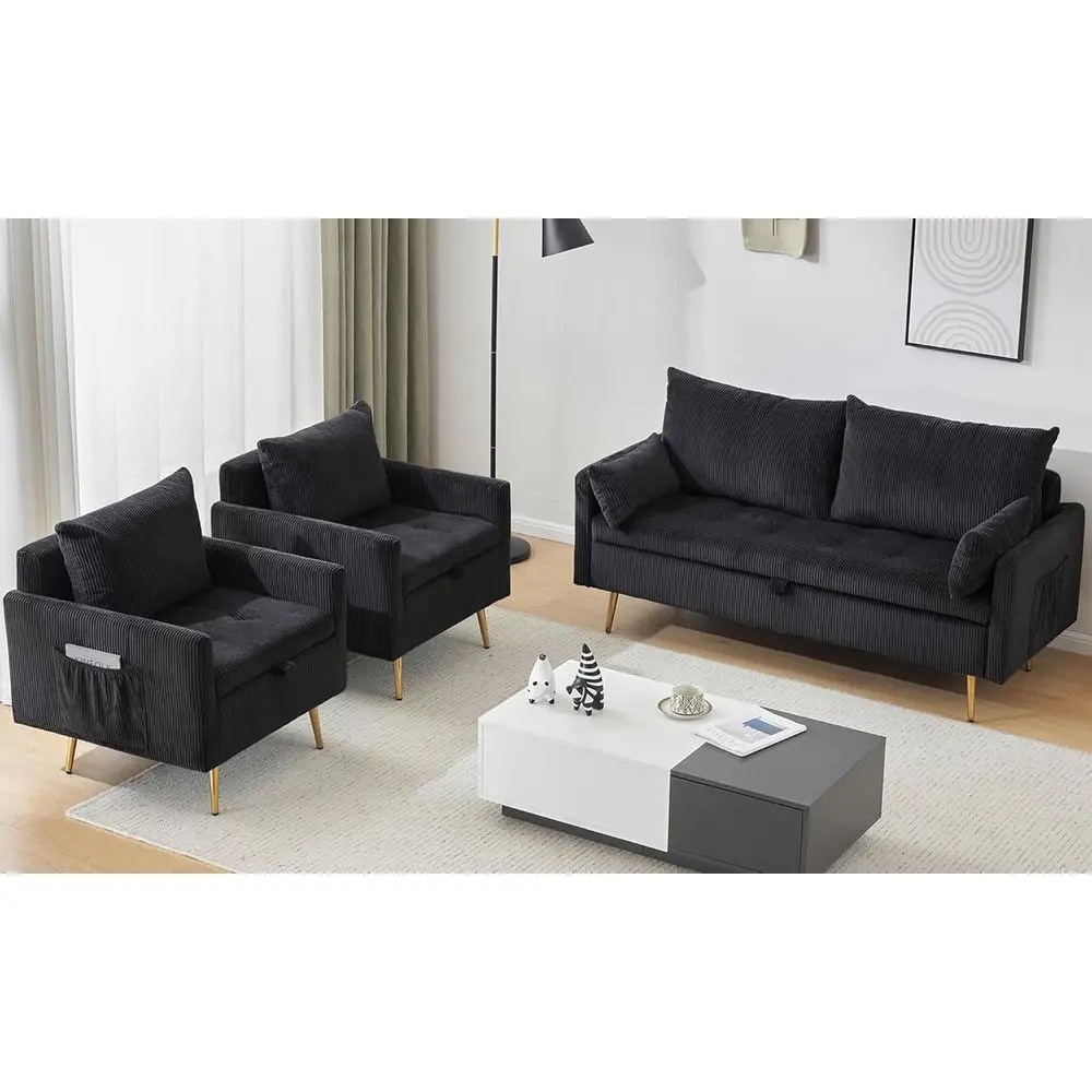 4-Seat Storage Sofa Set, Plush Corduroy Loveseat and 2 Single Accent Chairs, Compact Living Room Furniture, Black 3-Piece
4-Seat Storage Sofa Set, Plush Corduroy Loveseat and 2 Single Accent Chairs, Compact Living Room Furniture, Black 3-Piece