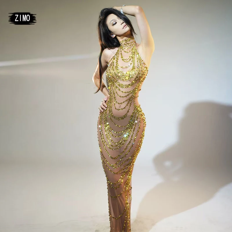 Full Rhinestone Sleeveless Crew Neck Luxury Evening Dress Women Sexy Mesh Perspective Party Dresses Banquet Stage Dance Costumes
Full Rhinestone Sleeveless Crew Neck Luxury Evening Dress Women Sexy Mesh Perspective Party Dresses Banquet Stage Dance Costumes