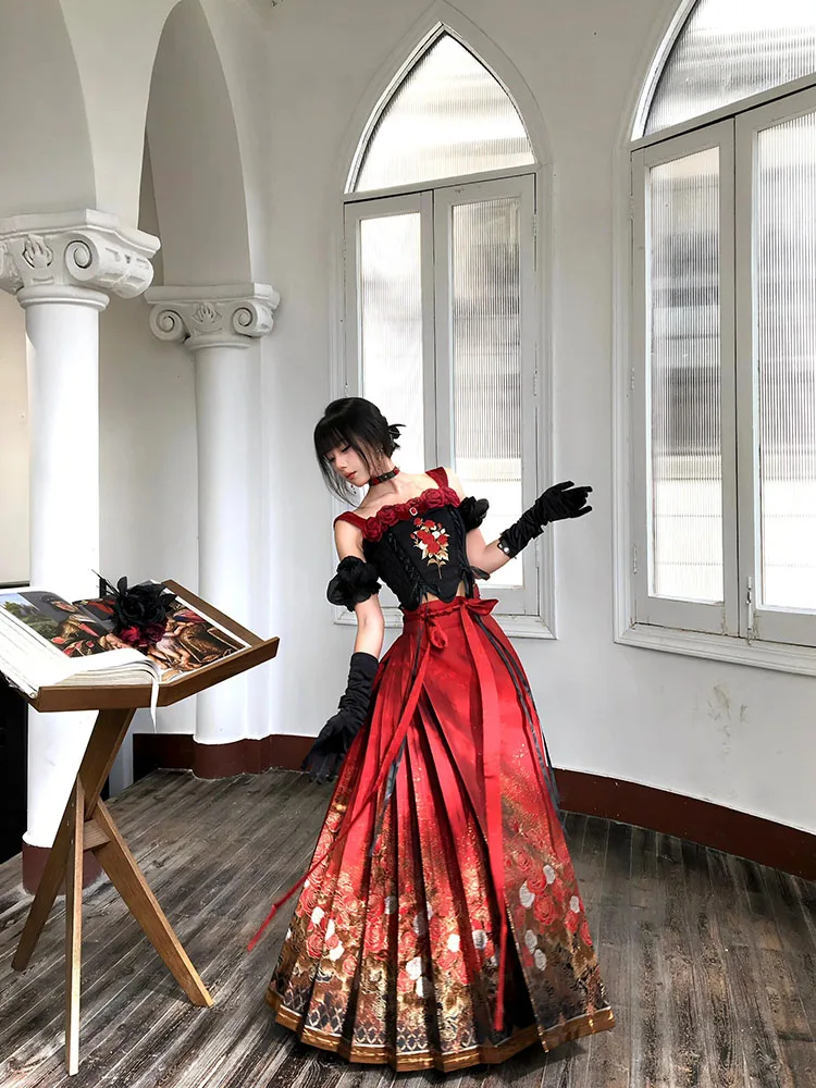 New Chinese Style Embroidered Retro Black Red Rose Two-Piece Set Fashion Top Black Face Skirt Skirt Suit for Women
New Chinese Style Embroidered Retro Black Red Rose Two-Piece Set Fashion Top Black Face Skirt Skirt Suit for Women