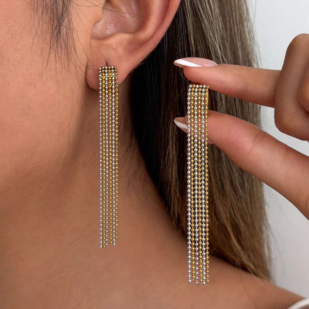 Ingemark Personality Stainless Steel Beads Tassel Drop Earrings Women Retro 18K Gold Plated Long Pendant Earrings Hypoallergenic
Ingemark Personality Stainless Steel Beads Tassel Drop Earrings Women Retro 18K Gold Plated Long Pendant Earrings Hypoallergenic
