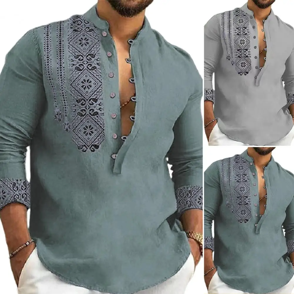 Men Long Sleeve Shirt Vintage Ethnic Style Men's Slim Fit Long Sleeve Pullover Stand Collar Mid Length T-shirt for Spring Fall
Men Long Sleeve Shirt Vintage Ethnic Style Men's Slim Fit Long Sleeve Pullover Stand Collar Mid Length T-shirt for Spring Fall