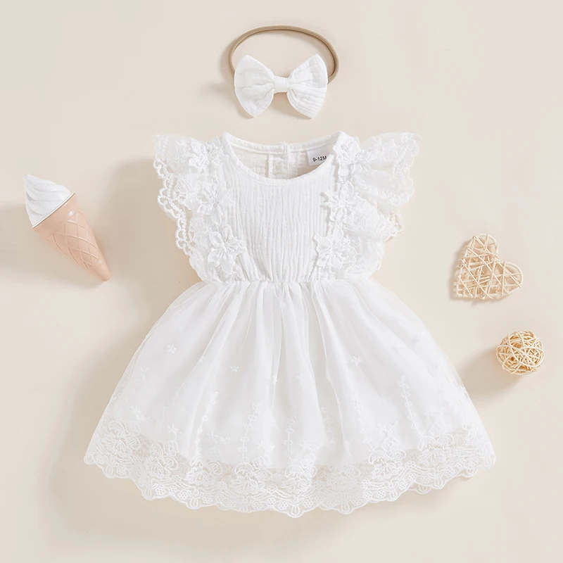 Baby Girl 2-piece Outfit Fly Sleeve Crew Neck Lace Patchwork A-line Princess Dress with Headband Summer Outfit
Baby Girl 2-piece Outfit Fly Sleeve Crew Neck Lace Patchwork A-line Princess Dress with Headband Summer Outfit