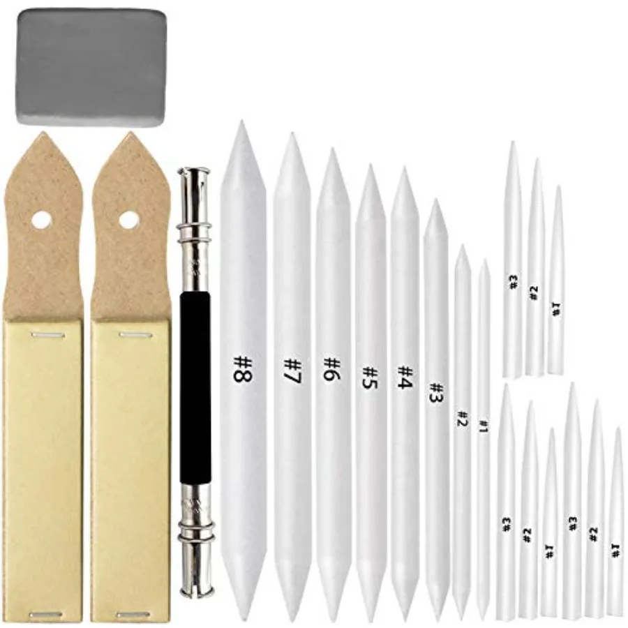 21 Pcs Blending Stumps and Tortillions Set with Sketch Sandpaper Pencil Sharpener Pointer and Pencil Extension Tool Drawing Art
21 Pcs Blending Stumps and Tortillions Set with Sketch Sandpaper Pencil Sharpener Pointer and Pencil Extension Tool Drawing Art