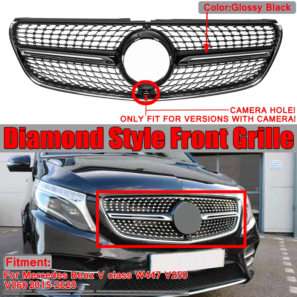 Diamond Grill Mesh W447 Car Front Grille Grill With Camera For Mercedes For Benz V Class W447 V250 V260 2015-2020 Black / Chrome
Diamond Grill Mesh W447 Car Front Grille Grill With Camera For Mercedes For Benz V Class W447 V250 V260 2015-2020 Black / Chrome