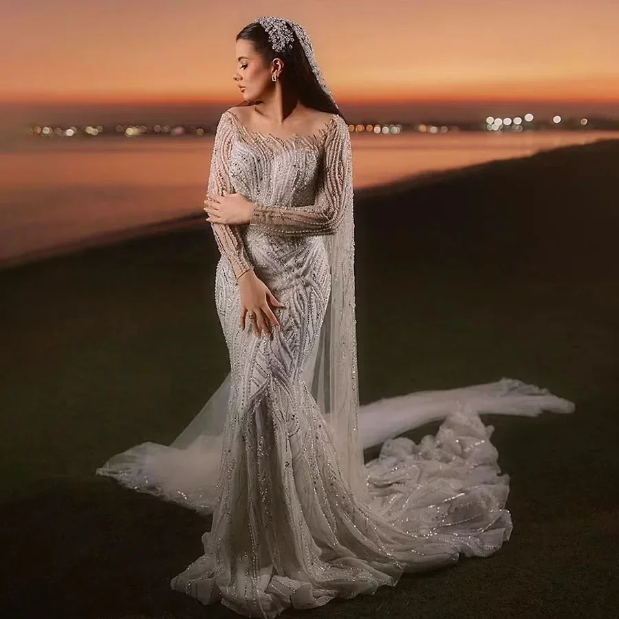 Customize Muslim Mermaid Dresses Dubai Luxury Sequin Beaded Bridal Gowns with Detachable Train Robes Vestidos De Novia
Customize Muslim Mermaid Dresses Dubai Luxury Sequin Beaded Bridal Gowns with Detachable Train Robes Vestidos De Novia