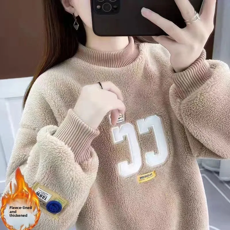 Women's Oversized Fleece Lined Hoodie Thickened Letter Print Comfortable Autumn Winter New Style Sheepskin Coat Loose Top
Women's Oversized Fleece Lined Hoodie Thickened Letter Print Comfortable Autumn Winter New Style Sheepskin Coat Loose Top