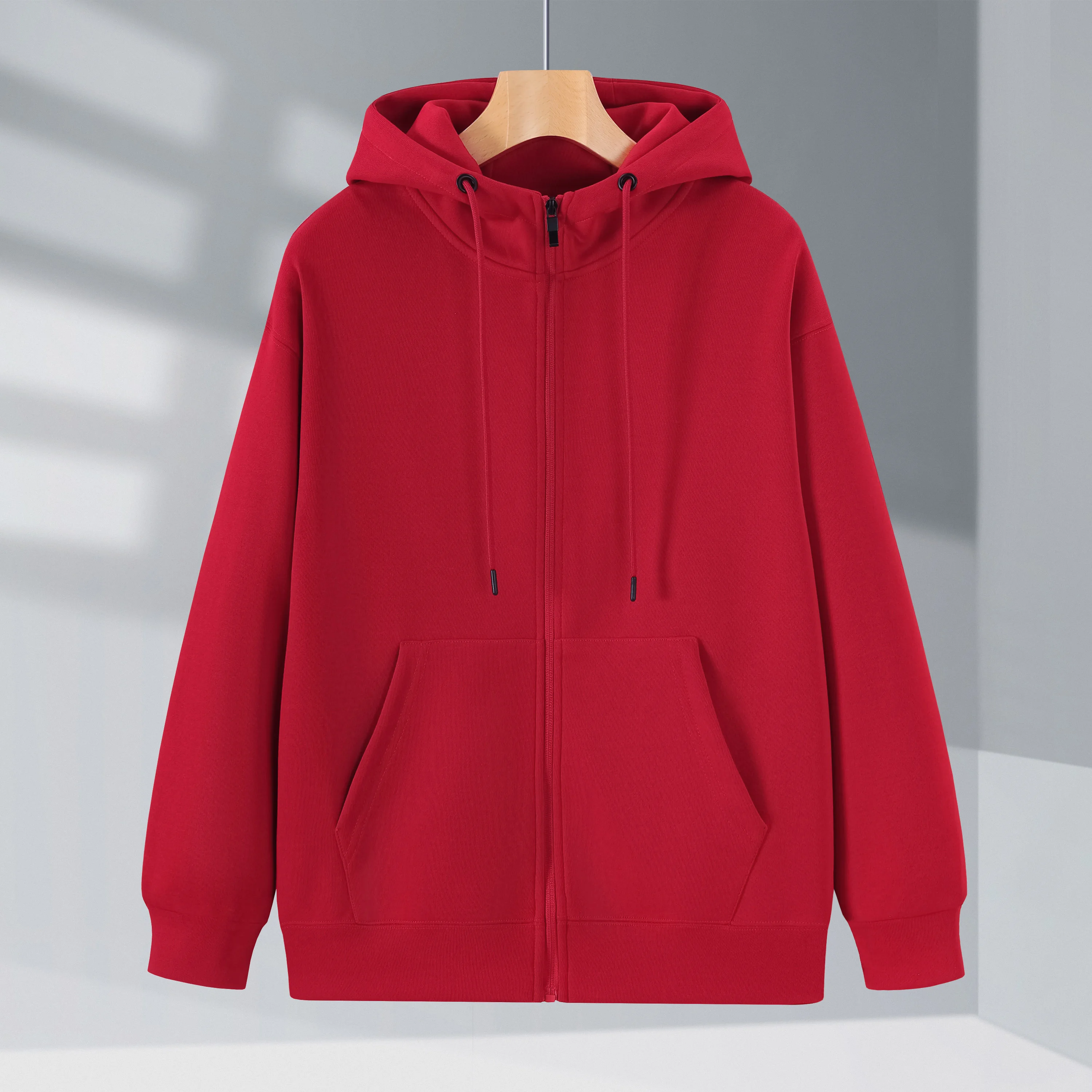 Spring and Autumn Men's and Women's Zip-up Hoodie Loose Version Casual Red Hoodie with Kangaroo Pockets Unisex Street Wear 
Spring and Autumn Men's and Women's Zip-up Hoodie Loose Version Casual Red Hoodie with Kangaroo Pockets Unisex Street Wear