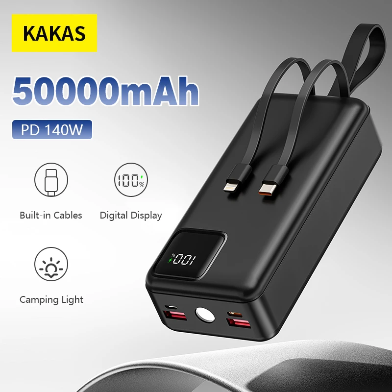 KAKAS New 140W Power Bank 50000mAh Built-In Dual Cable Super Fast Charging Mobile Phone External Battery Portable Powerbank
KAKAS New 140W Power Bank 50000mAh Built-In Dual Cable Super Fast Charging Mobile Phone External Battery Portable Powerbank