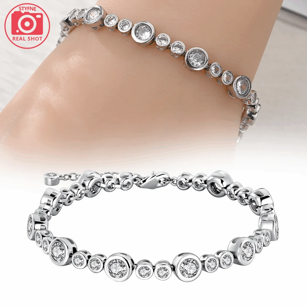 925 Silver Adjustable Zircon Bracelet Round Cut Bezel Charms Bracelet for Women Elegant Jewelry Birthday Valentine's Day Gift
925 Silver Adjustable Zircon Bracelet Round Cut Bezel Charms Bracelet for Women Elegant Jewelry Birthday Valentine's Day Gift