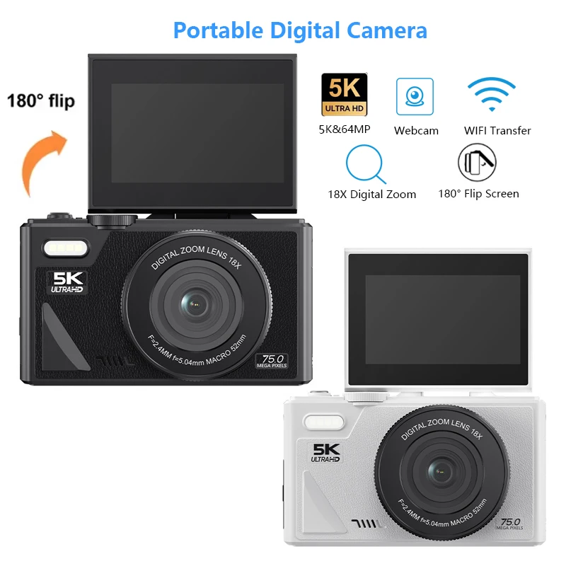 5K 64MP Compact Digital Photography Camera 18X Digital Zoom Vintage Vlog Video Recorder YouTube 3'' 180° Flip Screen Cameras
5K 64MP Compact Digital Photography Camera 18X Digital Zoom Vintage Vlog Video Recorder YouTube 3'' 180° Flip Screen Cameras