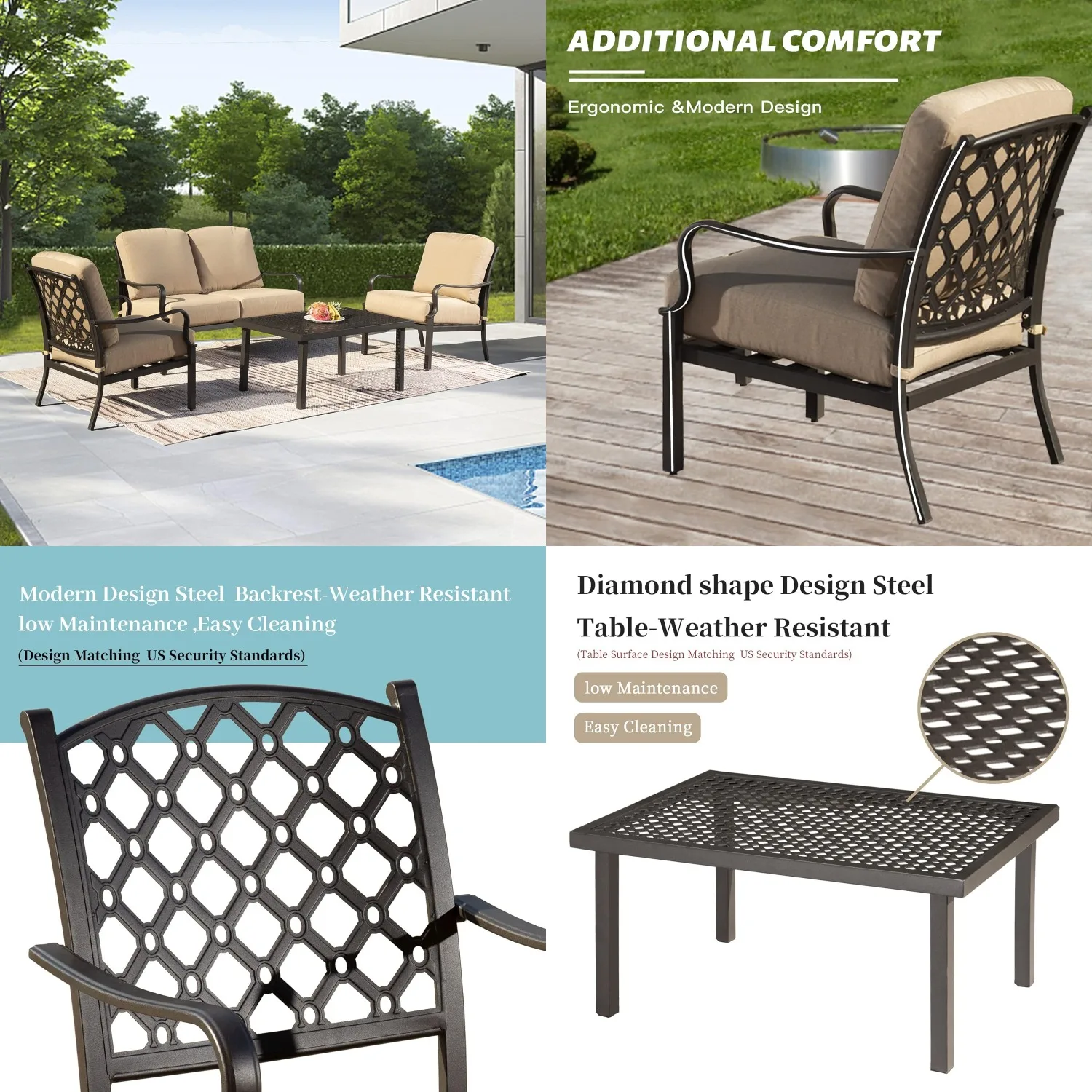 4 Piece Metal Patio Conversation Set Deep Seat Spring Coil Cushion All Weather Outdoor Furniture Beige Customized
4 Piece Metal Patio Conversation Set Deep Seat Spring Coil Cushion All Weather Outdoor Furniture Beige Customized