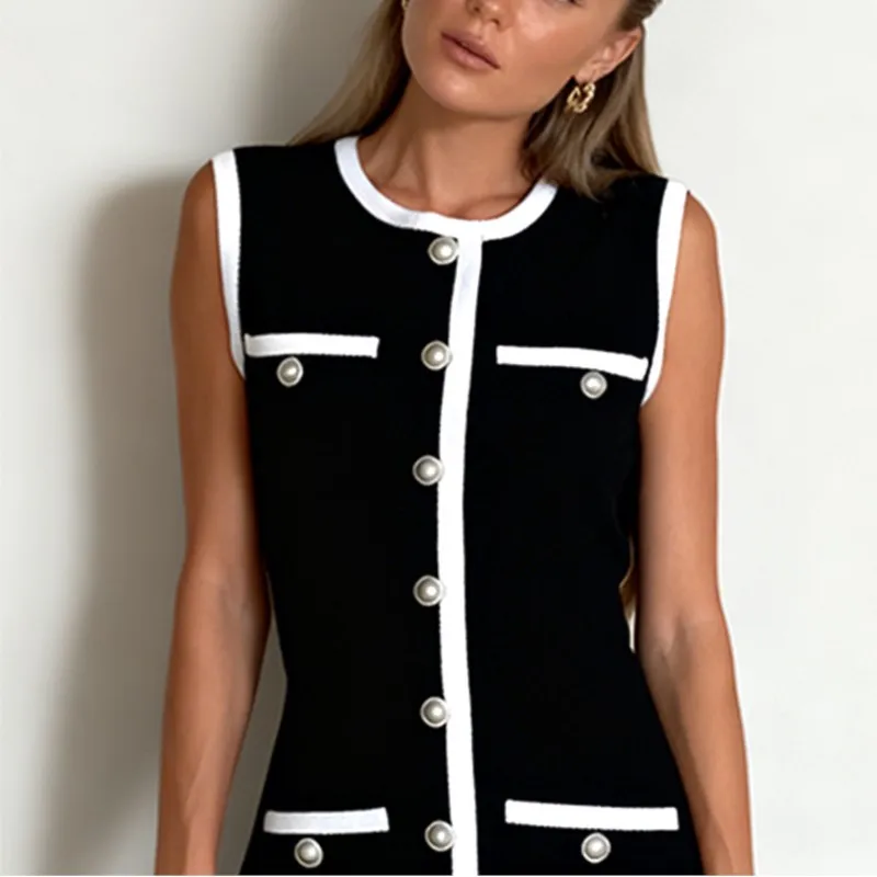 Summer Elegant Mini A-line Dress 2026 Pearl Button Sleeveless Sleeveless Slim Fit Fashion Casual O-neck Lady Roupas Feminina
Summer Elegant Mini A-line Dress 2026 Pearl Button Sleeveless Sleeveless Slim Fit Fashion Casual O-neck Lady Roupas Feminina