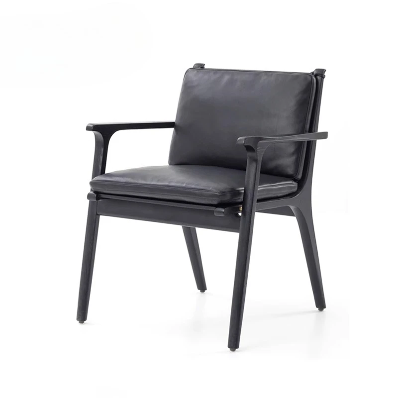 Italian leather dining chair household light luxury minimalist solid wood armrest 
Italian leather dining chair household light luxury minimalist solid wood armrest