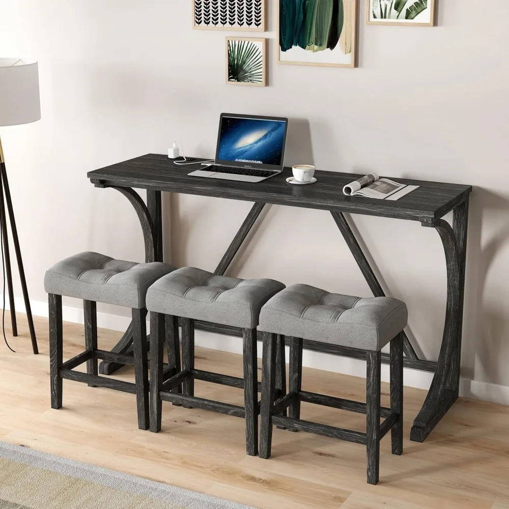 Counter Height Table and Chairs Set of 4, Breakfast Nook Bar Table with Outlet and Stools, Grey Black
Counter Height Table and Chairs Set of 4, Breakfast Nook Bar Table with Outlet and Stools, Grey Black