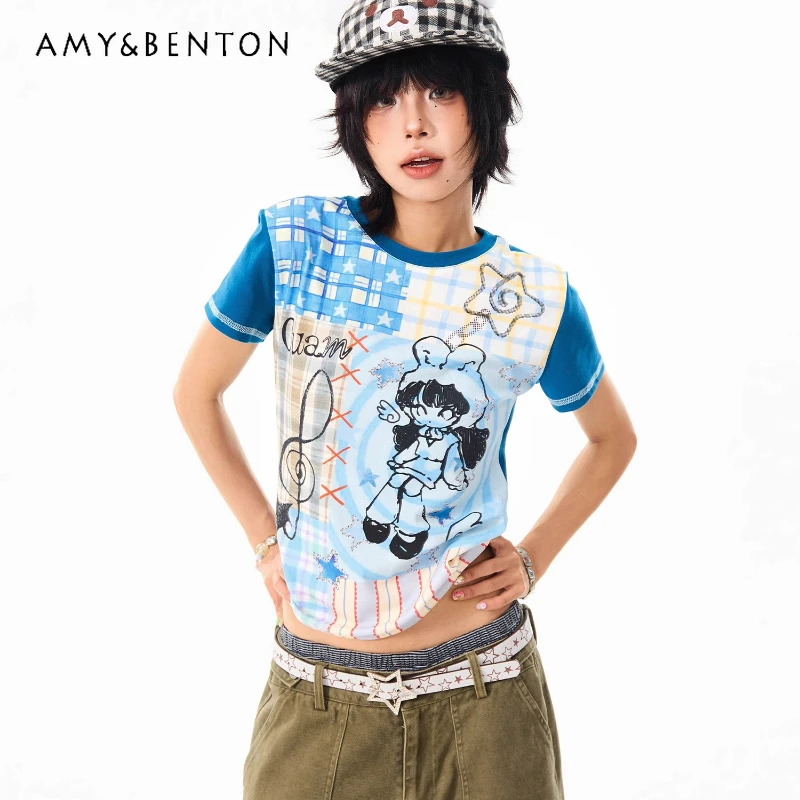 American Retro Hand-painted Cartoon Color Matching Round Neck Women's Top Summer Slim-fit Short Y2k Sweet Spicy T-shirt Ladies
American Retro Hand-painted Cartoon Color Matching Round Neck Women's Top Summer Slim-fit Short Y2k Sweet Spicy T-shirt Ladies