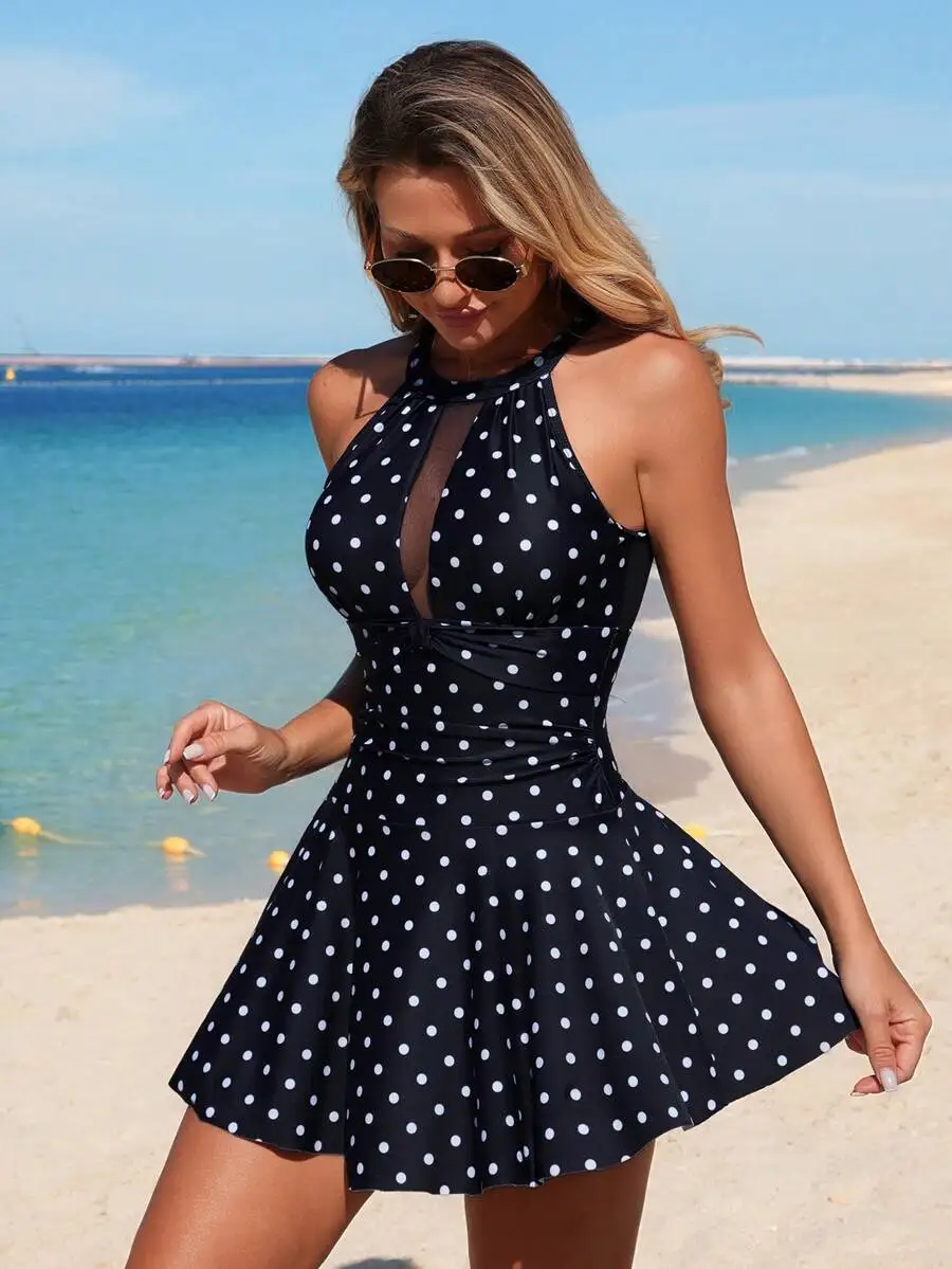 Women Polka Dot Halter Neck Beach Dress Summer Vacation Swimsuit
Women Polka Dot Halter Neck Beach Dress Summer Vacation Swimsuit