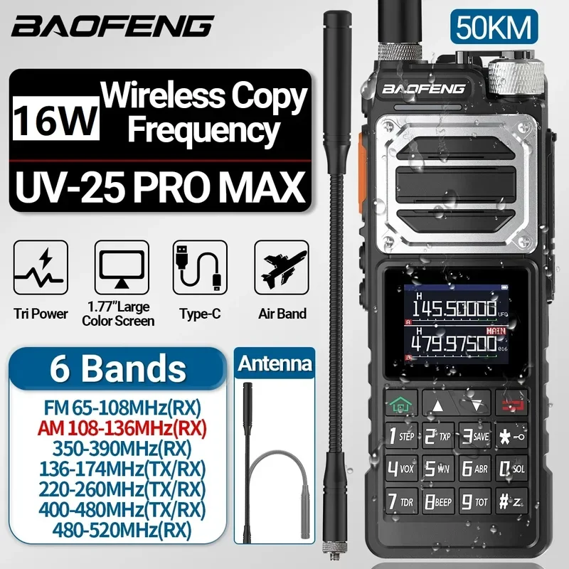 Baofeng UV-25 PRO MAX Air Band Walkie Talkie 16w Беспроводная Частота копирования NOAA Type-C зарядное устройство AM Long Range Ham двухстороннее радио
Baofeng UV-25 PRO MAX Air Band Walkie Talkie 16w Беспроводная Частота копирования NOAA Type-C зарядное устройство AM Long Range Ham двухстороннее радио