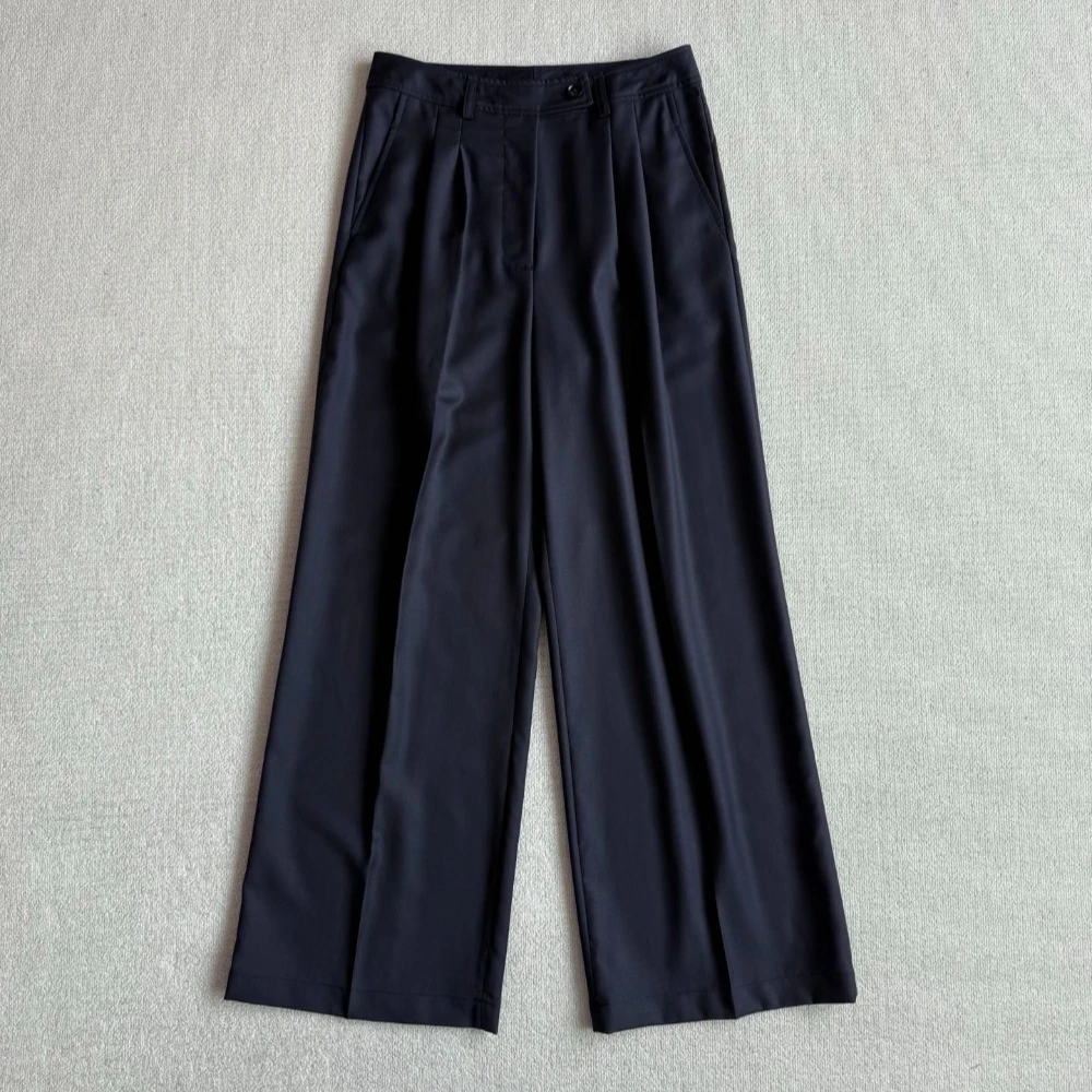 High-waisted double pleat design Black Wool Wide-leg Pants for Women
High-waisted double pleat design Black Wool Wide-leg Pants for Women