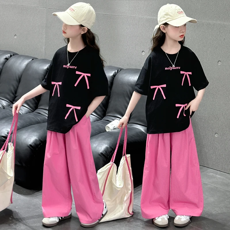 Hot Sale Kids Summer Top and Bottom 2 Pieces Clothing Set With Bow for Girls Elegant Cotton T-shirt Pants Tracksuit for Children
Hot Sale Kids Summer Top and Bottom 2 Pieces Clothing Set With Bow for Girls Elegant Cotton T-shirt Pants Tracksuit for Children