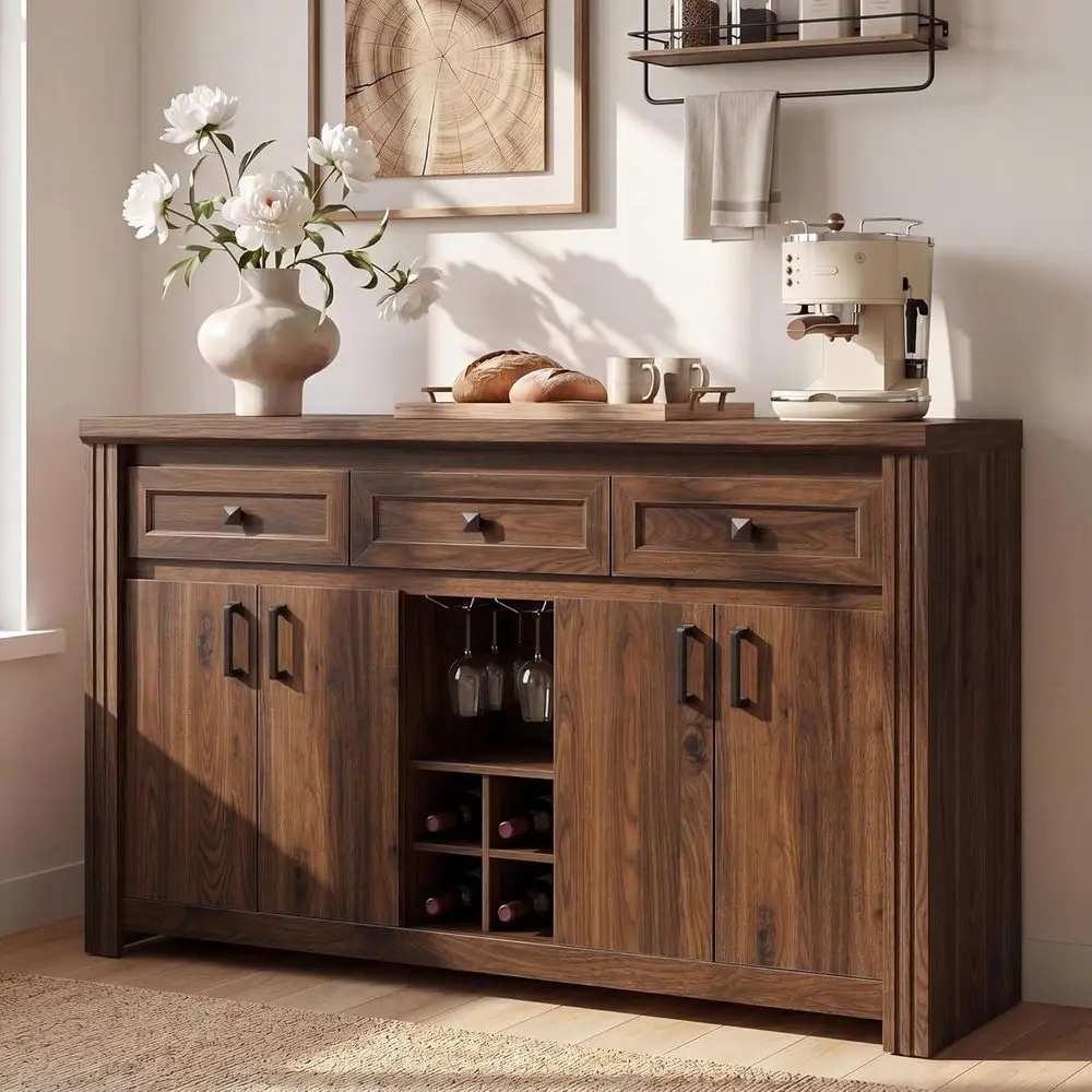 Buet Sideboard with Storage, 55" Large Kitchen Storage Cabinet with 4 Do, Wine Rack & Glass Holder, armhouse Wood Coee Bar Buet
Buet Sideboard with Storage, 55" Large Kitchen Storage Cabinet with 4 Do, Wine Rack & Glass Holder, armhouse Wood Coee Bar Buet
