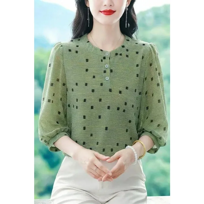 Women Summer Polka Dot Chiffon Blouse Puff Three Quarter Sleeve Loose Slim Casual Shirt
Women Summer Polka Dot Chiffon Blouse Puff Three Quarter Sleeve Loose Slim Casual Shirt