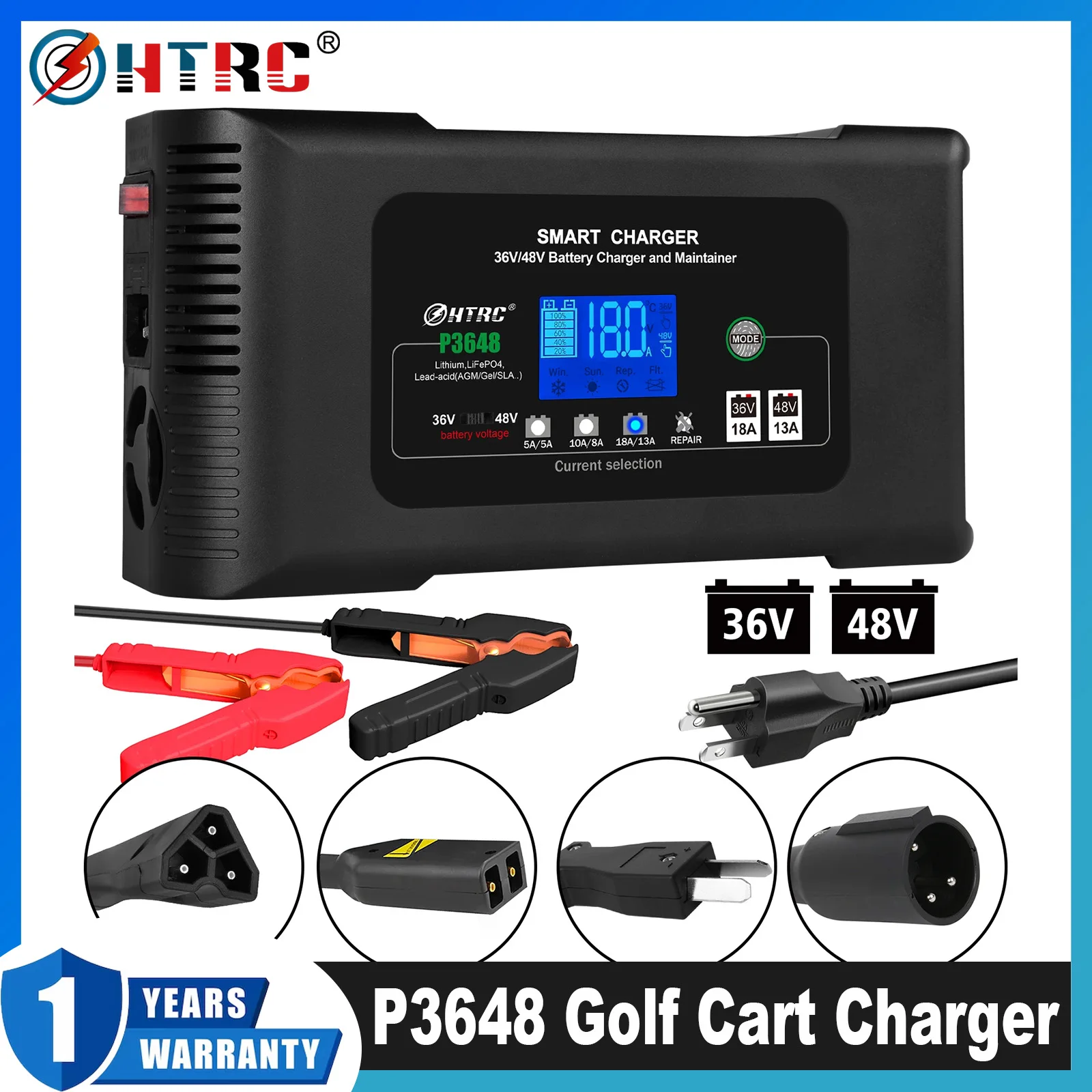 HTRC 36V/18A Golf Cart Battery Charger 48V/13A for EZ-GO RXV TXT Club Car Yamaha AGM LiFePO4 PB Lithium Lead Acid Battery Repair
HTRC 36V/18A Golf Cart Battery Charger 48V/13A for EZ-GO RXV TXT Club Car Yamaha AGM LiFePO4 PB Lithium Lead Acid Battery Repair