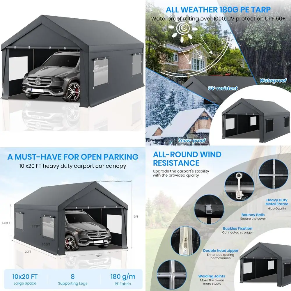 carport 10x20 heavy duty portable garage,carport canopy with roll-up windows & doors,portable garages and shelters with removabl
carport 10x20 heavy duty portable garage,carport canopy with roll-up windows & doors,portable garages and shelters with removabl