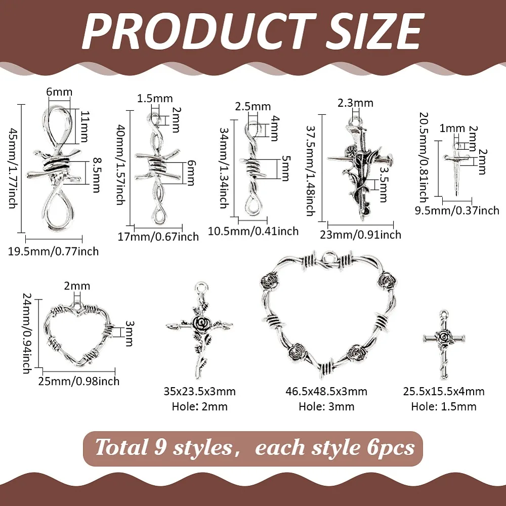 54Pcs 9 Styles DIY Jewelry Making Findings Kits including Alloy Pendants Connector Charms Mixed Shapes Silver
54Pcs 9 Styles DIY Jewelry Making Findings Kits including Alloy Pendants Connector Charms Mixed Shapes Silver