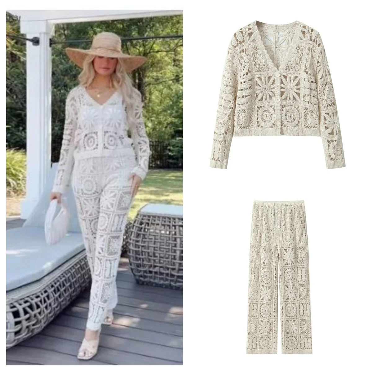 Spring/Summer New Women's Forest Style Lazy Hollow Hook Flower Knitted Cardigan Knitted Pants Set
Spring/Summer New Women's Forest Style Lazy Hollow Hook Flower Knitted Cardigan Knitted Pants Set