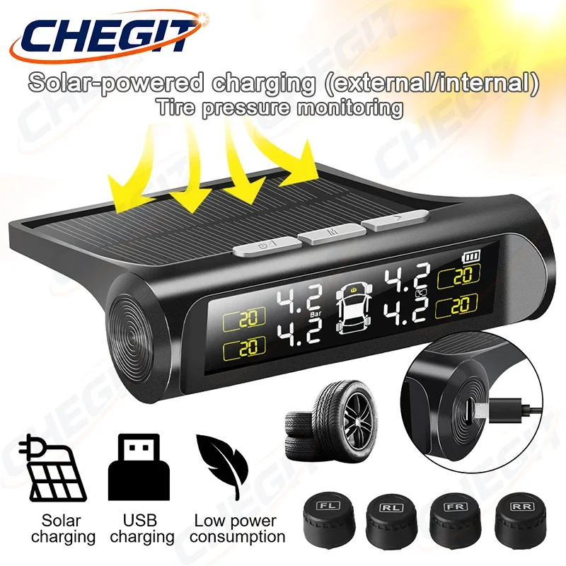 TPMS Solar Tire Pressure Sensor Digital LCD Display Car Tire Pressure Monitoring System with 4 Wheel Internal External Sensors
TPMS Solar Tire Pressure Sensor Digital LCD Display Car Tire Pressure Monitoring System with 4 Wheel Internal External Sensors