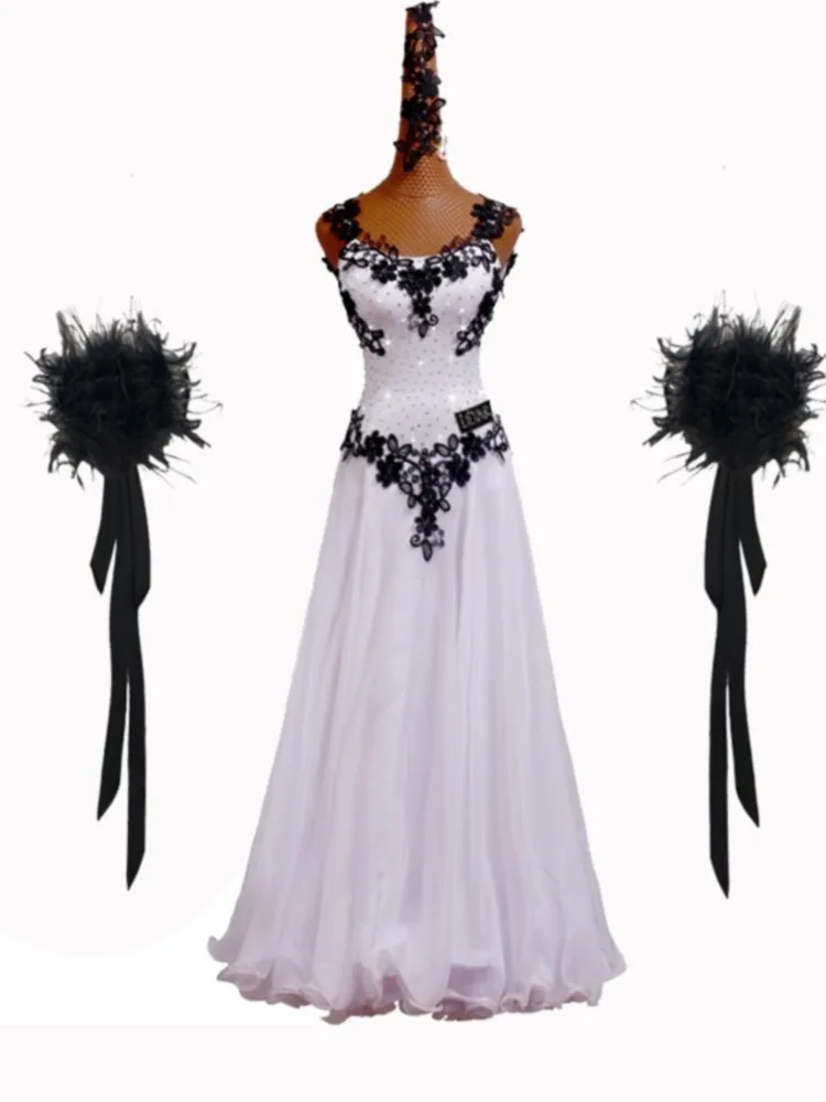 New Modern Waltz Performance Costume Competition White Off Shoulder Long Black Embroidered Dance Skirt
New Modern Waltz Performance Costume Competition White Off Shoulder Long Black Embroidered Dance Skirt