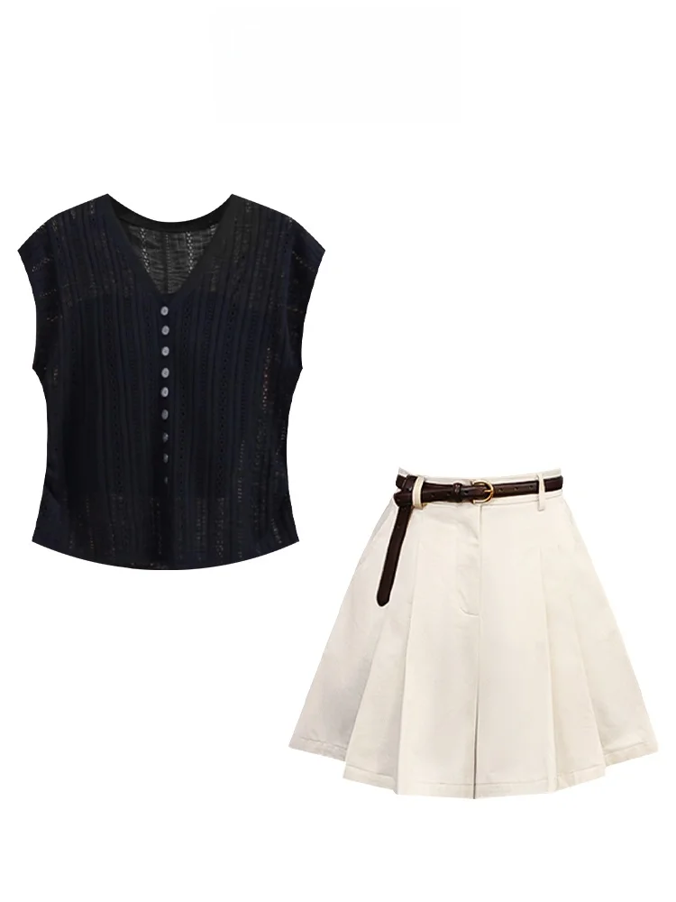 Salt Series Anti-Aging Set Small Size Summer New Sle Hollow Knitted Sweater with Faion Slimming Denim Pleated Skirt
Salt Series Anti-Aging Set Small Size Summer New Sle Hollow Knitted Sweater with Faion Slimming Denim Pleated Skirt