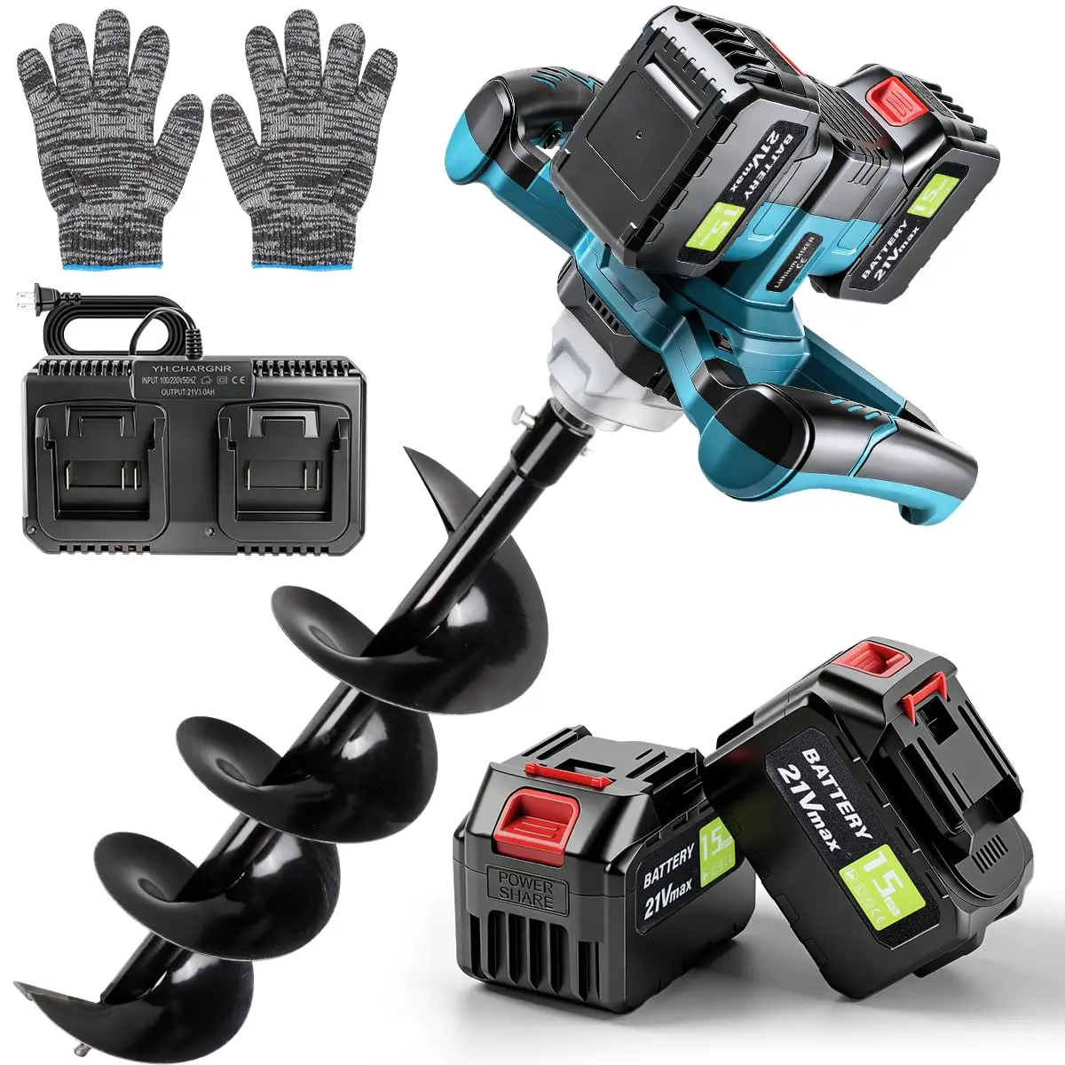 Electric Earth Auger, Cordless Post Hole Digger, Includes 1 Twist Drill Bit, 2 Batteries & 1 Charger, Forward/Reverse Function, for Post Hole Digging, Drilling, Tree Planting
Electric Earth Auger, Cordless Post Hole Digger, Includes 1 Twist Drill Bit, 2 Batteries & 1 Charger, Forward/Reverse Function, for Post Hole Digging, Drilling, Tree Planting