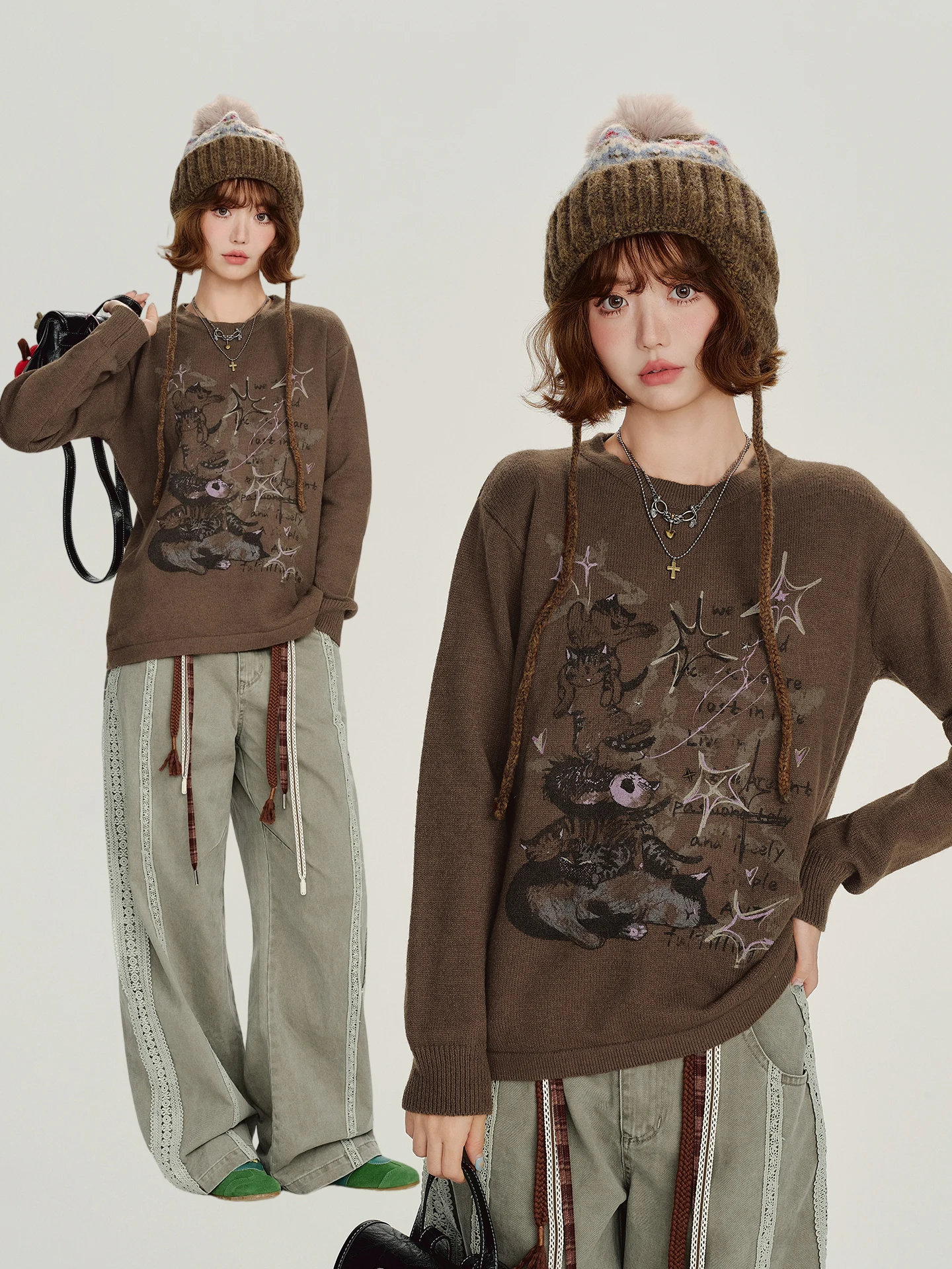 Женский свитер с круглым вырезом и принтом в американском ретро-стиле, осенняя новинка, свободный вязаный топ в стиле кэжуал
Женский свитер с круглым вырезом и принтом в американском ретро-стиле, осенняя новинка, свободный вязаный топ в стиле кэжуал