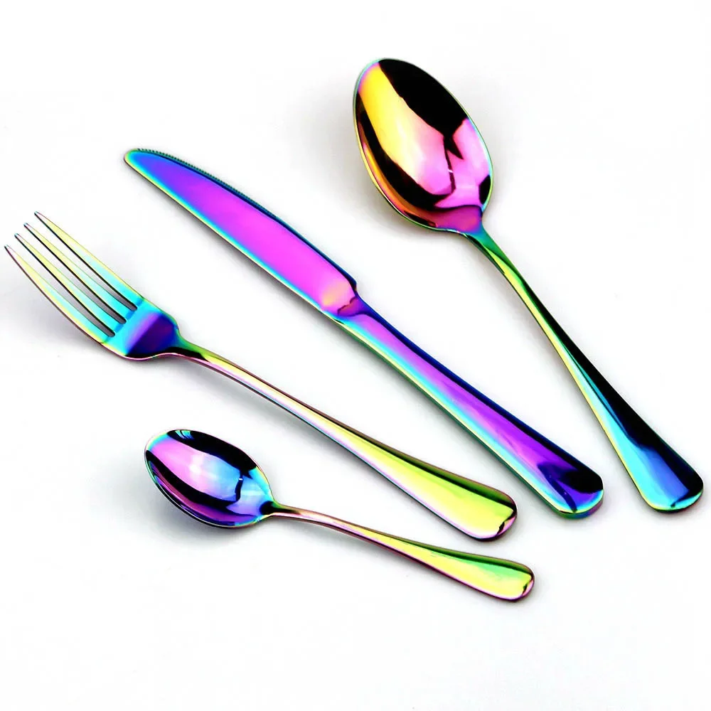 Stainless Steel Dinnerware Set Rainbow Colorful Cutlery Dishwasher Safe Dinner Western Tableware Kitchen Accessories
Stainless Steel Dinnerware Set Rainbow Colorful Cutlery Dishwasher Safe Dinner Western Tableware Kitchen Accessories