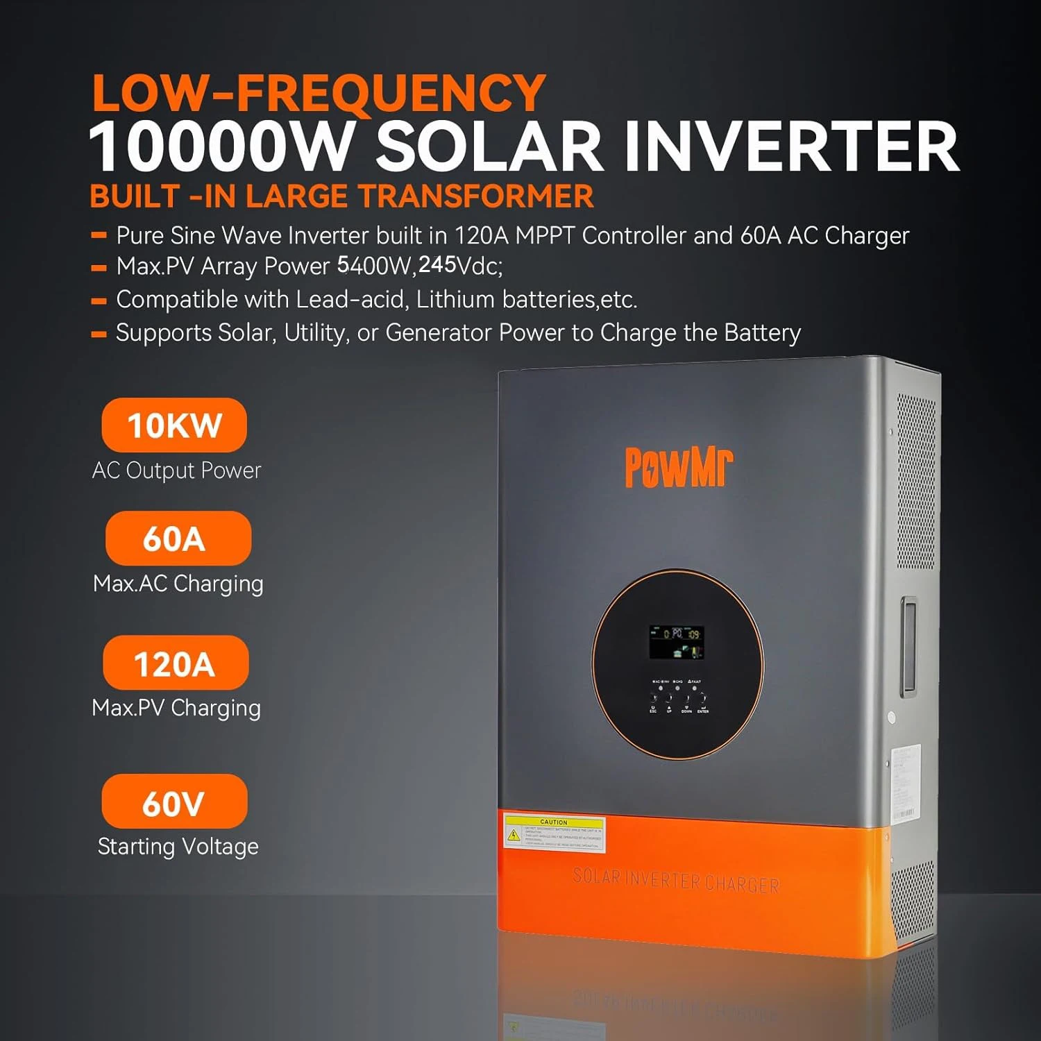US Stock 10KW 48V Spilt-Phase Hybrid Inverters 120V/240V Low-Frequency Inversor 120A MPPT Controller Max PV 5400W fit LifePo4
US Stock 10KW 48V Spilt-Phase Hybrid Inverters 120V/240V Low-Frequency Inversor 120A MPPT Controller Max PV 5400W fit LifePo4