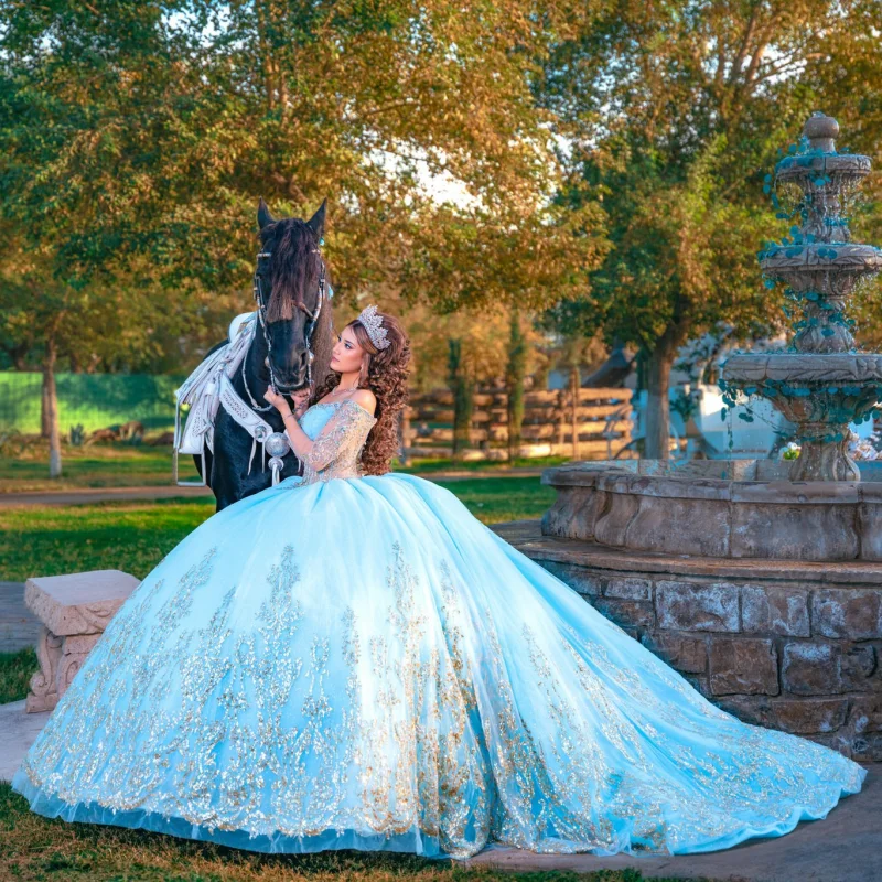 Customized Shiny sky blue Off Shoulder Quinceanera Dress Lace sequin applique crystal Long sleeves vestidos de 15 Quinceanera
Customized Shiny sky blue Off Shoulder Quinceanera Dress Lace sequin applique crystal Long sleeves vestidos de 15 Quinceanera
