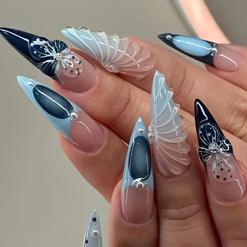 3D Crystal Wave Pearl Nails Long Almond Blue Floral Polka Dot Press On Nails 24Pcs,Perfect for beach vacation and party wear.
3D Crystal Wave Pearl Nails Long Almond Blue Floral Polka Dot Press On Nails 24Pcs,Perfect for beach vacation and party wear.