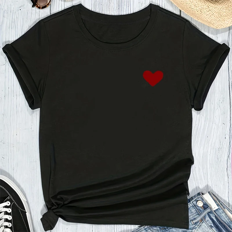 On Chest Little Red Heart Print T Shirt Women 2025 Summer Short Sleeve O Neck Loose T-shirt Unisex Streetwear y2k Clothing Tops 
On Chest Little Red Heart Print T Shirt Women 2025 Summer Short Sleeve O Neck Loose T-shirt Unisex Streetwear y2k Clothing Tops