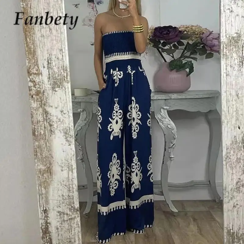 Summer Ladies High Waist Pocket Playsuit New Women Chest Wrap Sleeveless Sexy Jumpsuit Vintage Totem Print Wide Leg Pants Romper
Summer Ladies High Waist Pocket Playsuit New Women Chest Wrap Sleeveless Sexy Jumpsuit Vintage Totem Print Wide Leg Pants Romper