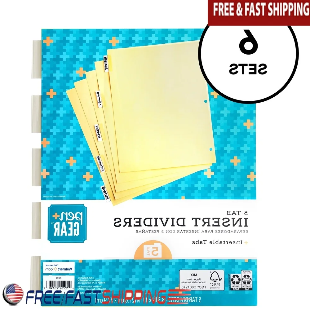 Insertable Paper Dividers 5-Tab Clear Tabs Buff Color 6 Sets Organization Binders School Office Home Use
Insertable Paper Dividers 5-Tab Clear Tabs Buff Color 6 Sets Organization Binders School Office Home Use