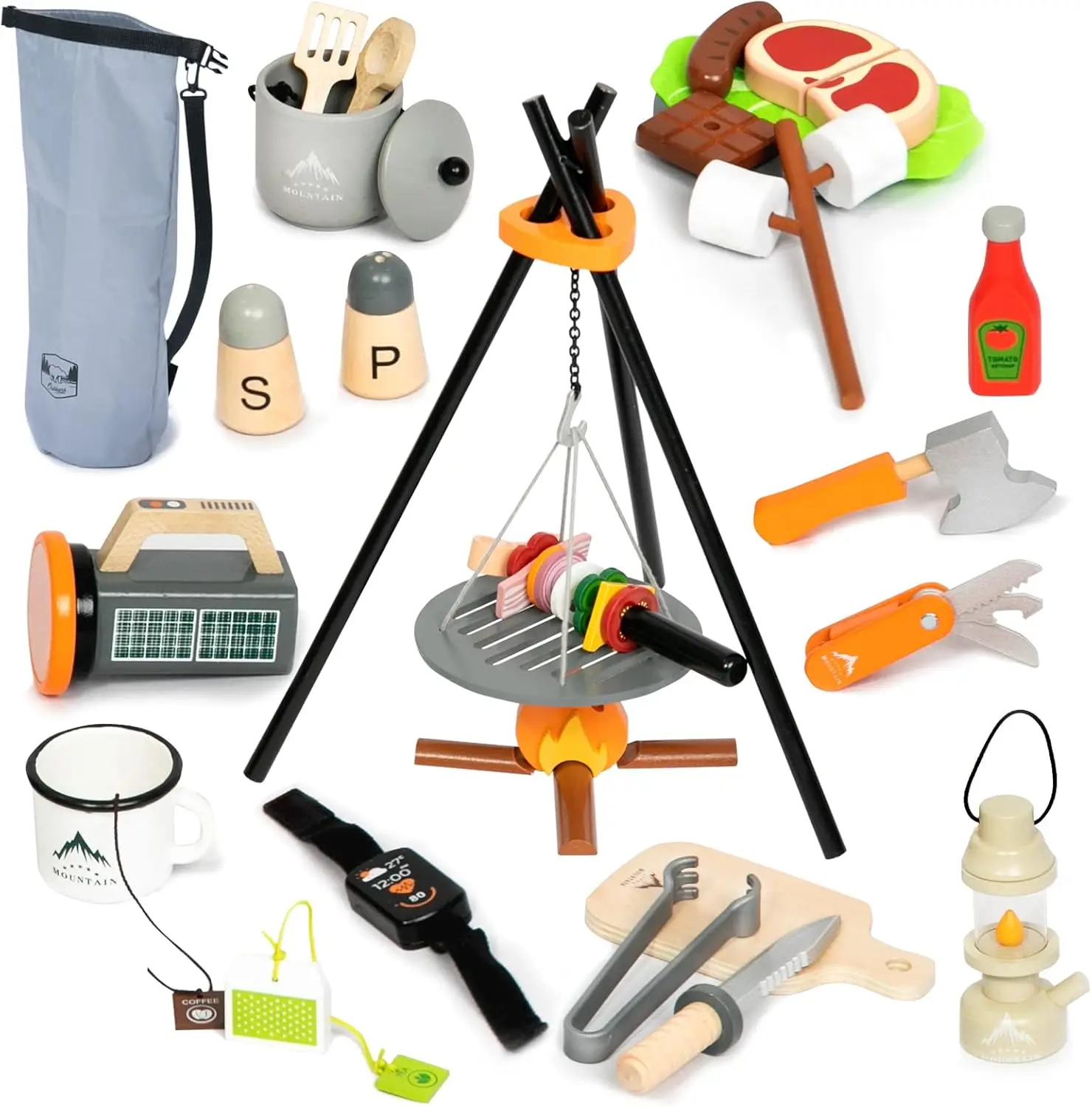 Kids Camping Toys Set Wooden Pretend Play Playset with Campfire Cutting Food for Play Kitchen Outdoor Toys for Toddlers Boys
Kids Camping Toys Set Wooden Pretend Play Playset with Campfire Cutting Food for Play Kitchen Outdoor Toys for Toddlers Boys